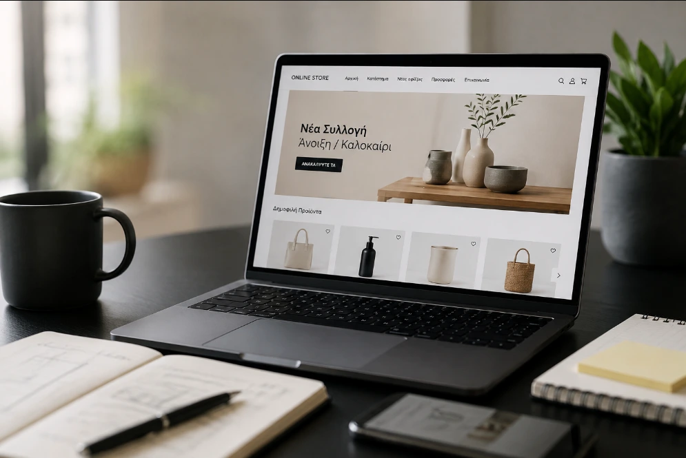 Σχεδιασμός e-shop με στόχους, προϊόντα, mobile εμπειρία και digital marketing στρατηγική.